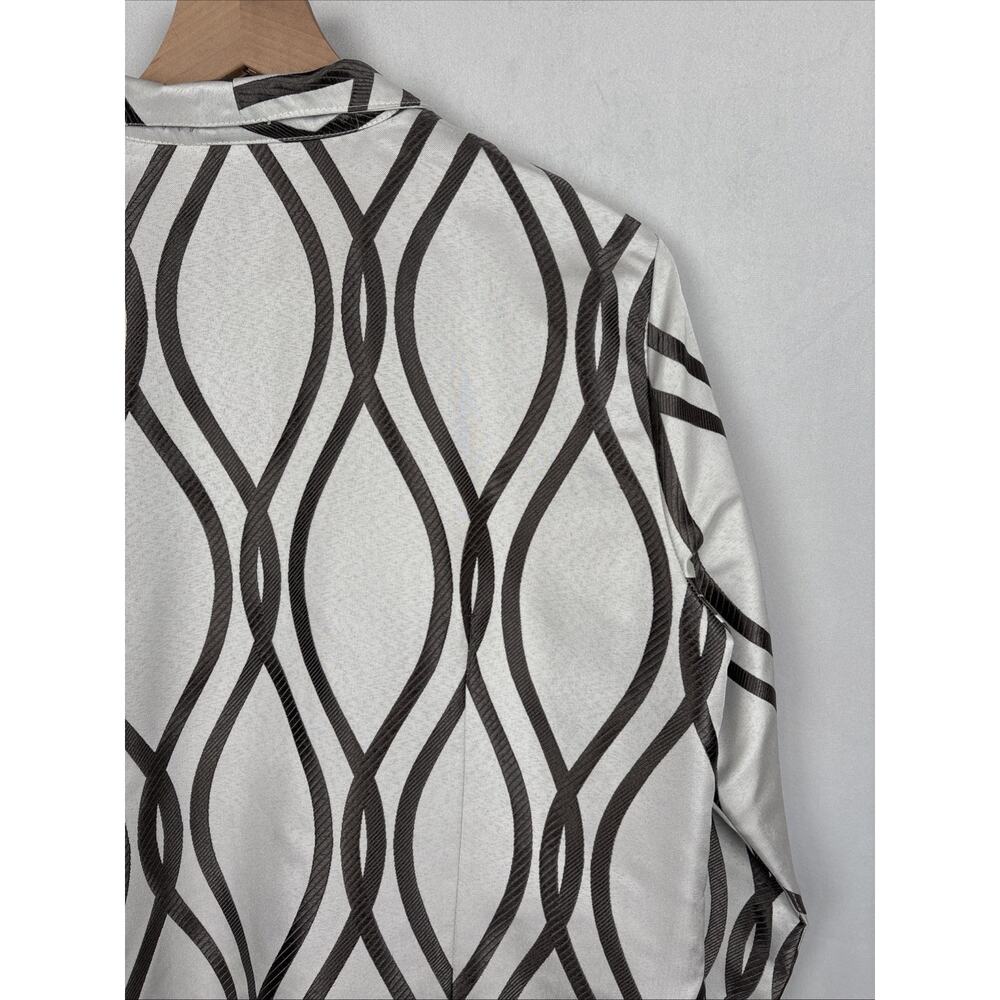 Connie Roberson Silk Geometric Print Blazer Jacket Medium White Jewel Buttons - Picture 9 of 13